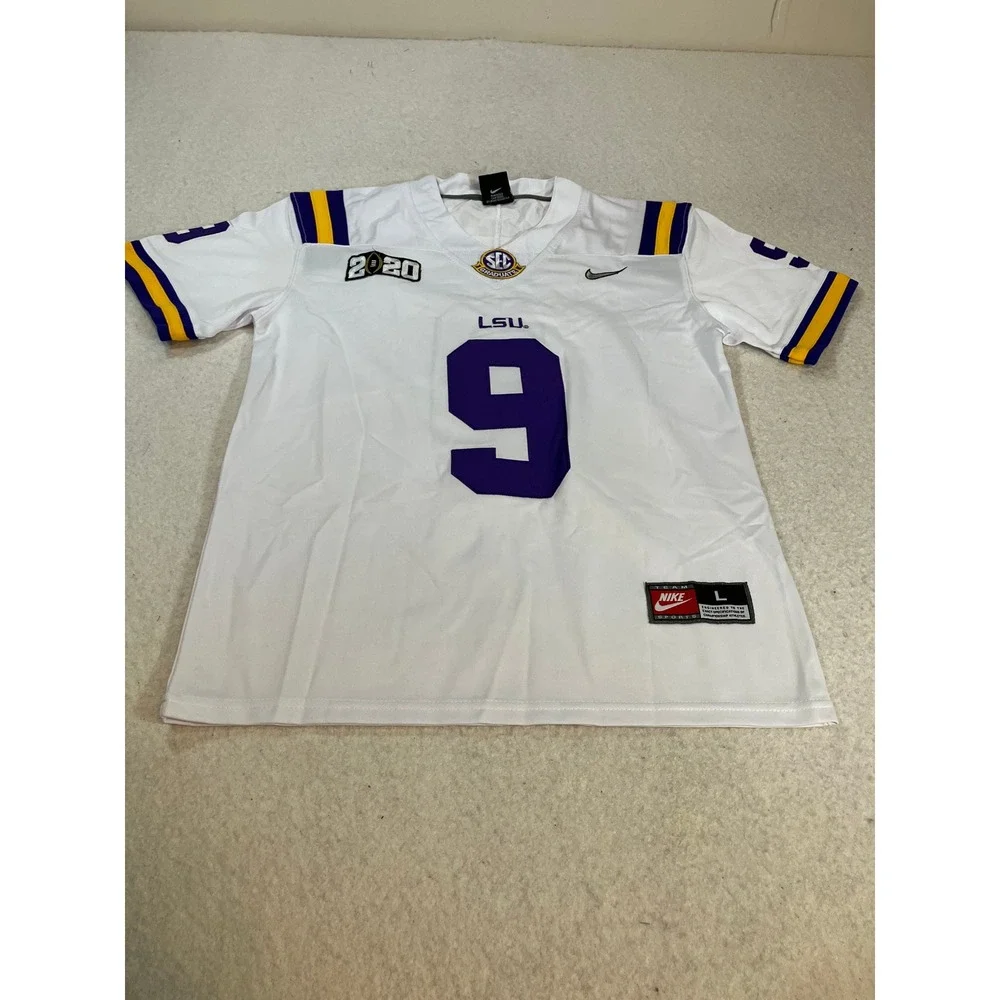 Nike LSU Tigers Joe Burrow 9 2020 National Championship Jersey White Youth L